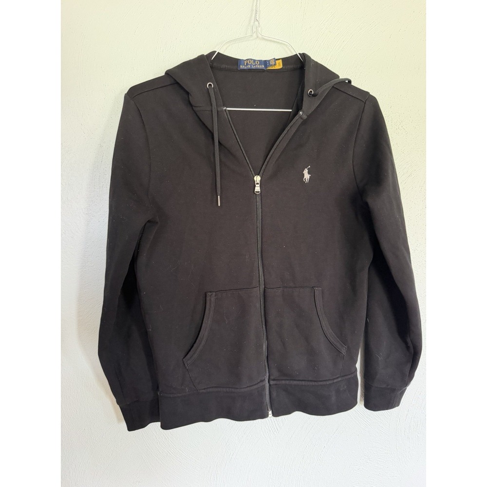 Polo Ralph Lauren Mens Double-Knit Full-Zip Hoodie Black Embroidered Pony Small